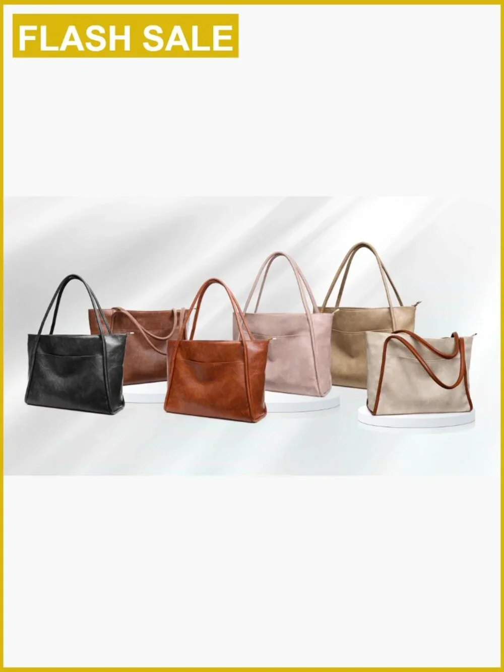 Large Vegan Leather Tote Bag with Zipper 16L Work Travel Handbag